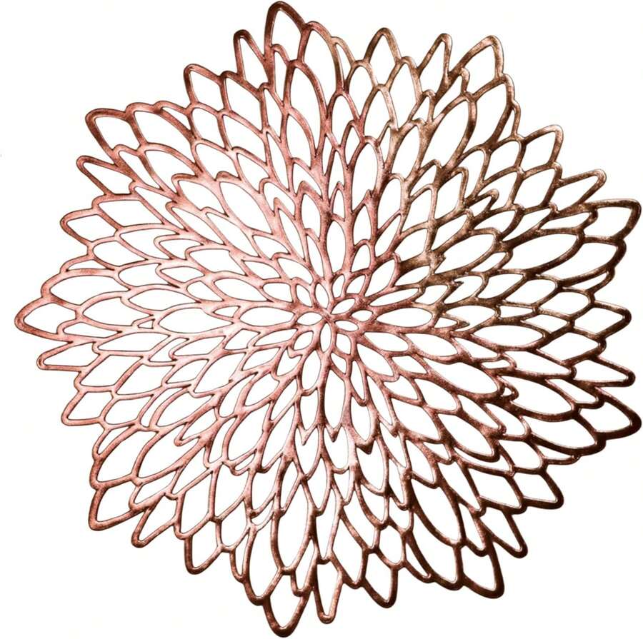 Pack Of 18 Rose Gold Placemats Bulk Metallic Pressed Vinyl For Dinning Table Mats Round Floral Charger Decoration For Weddings Christmas Holiday - Gold - View 1
