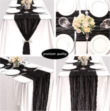 12 Pack 10Ft Cheesecloth Table Runner 35x120 Inch Boho Gauze Table Runner Rustic Cheese Cloth Long Table Runner Romantic Table Runner For Wedding Bridal Shower Birthday Party Table Decor (Black) - 黑與白 - 查看 6