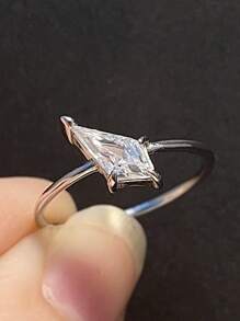Anillo de plata de ley 925 con incrustación geométrica de circonita cúbica, elegante estilo bohemio para uso diario, joyería de calidad para mujeres