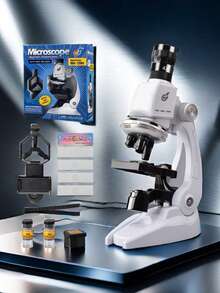 Mikroskop powiększający 1200x, klasyczny biały mikroskop z 3 regulowanymi poziomami powiększenia, edukacyjna zabawka STEM dla dzieci, odpowiednia jako oświecający prezent dla chłopców i dziewcząt