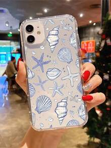 1pc Blue Shell Coastal Cowgirl Aesthetic Transparent Phone Case Compatible With Apple 16, 11, 15, 14, 13, 12 Pro Max, XR And Plus Models