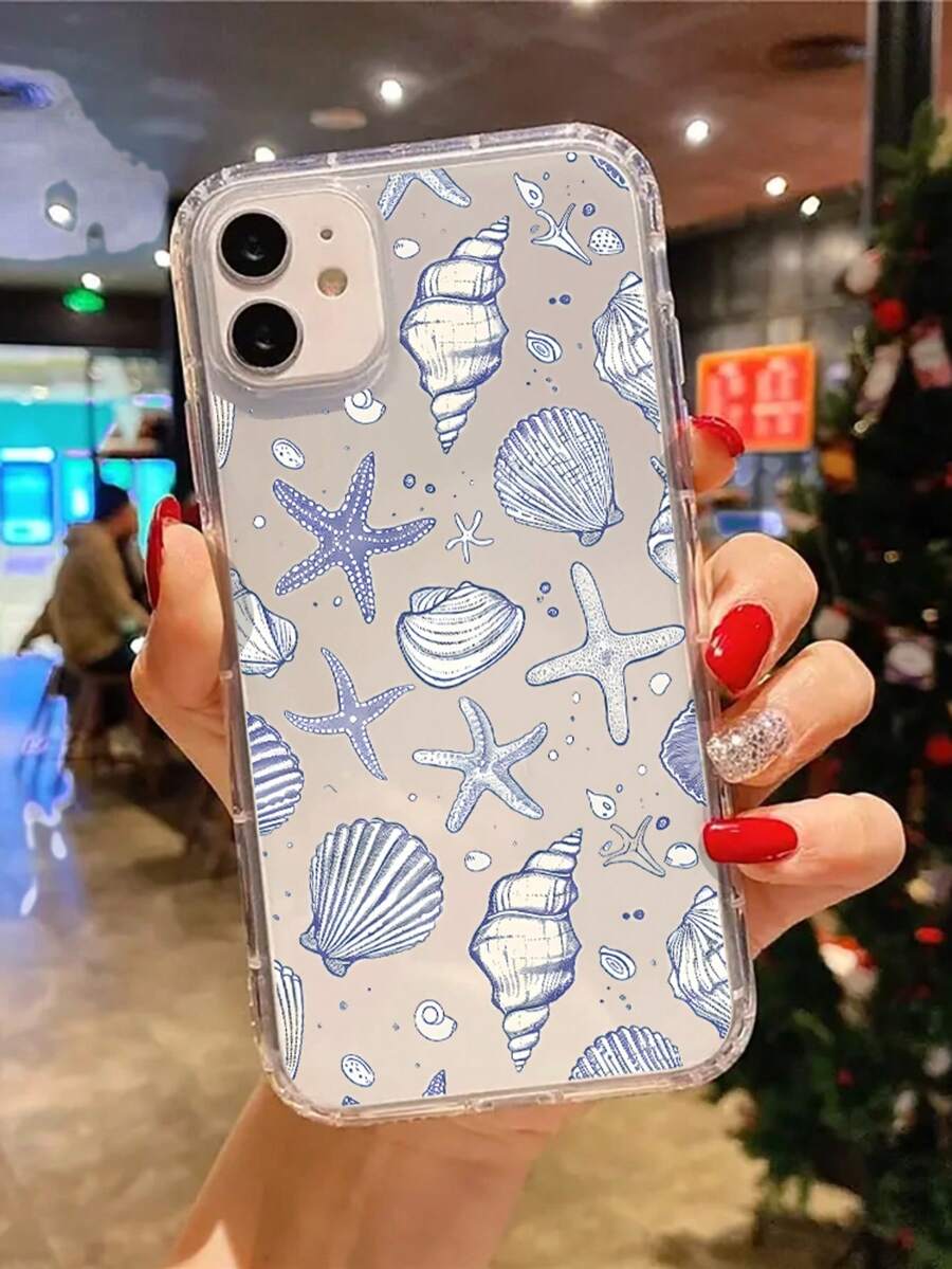 1pc Blue Shell Coastal Cowgirl Aesthetic Transparent Phone Case Compatible With Apple 16, 11, 15, 14, 13, 12 Pro Max, XR And Plus Models
