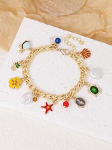 1 pieza de Collar con dije de tortuga marina, estrella de mar, concha, caballito de mar y perla falsa, adecuado para usar en fiestas de playa de verano para mujeres