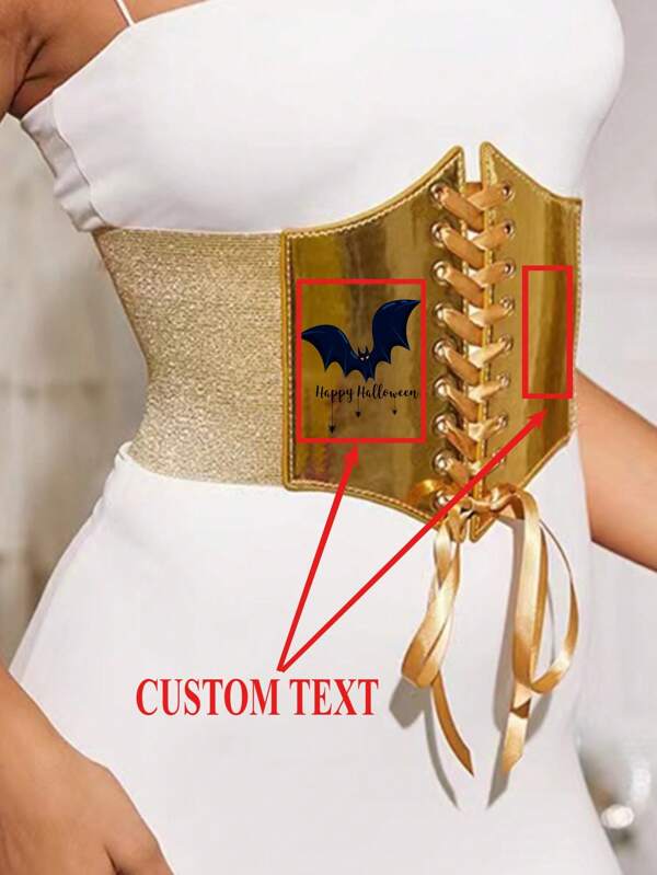 1 pieza Cinturón elástico con texto/gráfico personalizable, cinturón ajustable autoadhesivo para vestidos y atuendos, adecuado para letras impresas, patrones festivos, decoraciones para celebraciones, regalo para amigos, pareja, cumpleaños