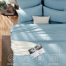 Light Blue Comforter Set Queen 7 Pieces Bedding Set Queen Light Blue Complete Queen Bed In A Bag With All Season Quilted Comforter, Flat Sheet, Fitted Sheet, Pillowcases - 藍色 - 查看 2