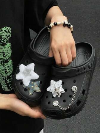 4Pcs/Set Casual Fashion Cowboy Chain Stars Resin Hole Shoes Diy Decorative Accessories