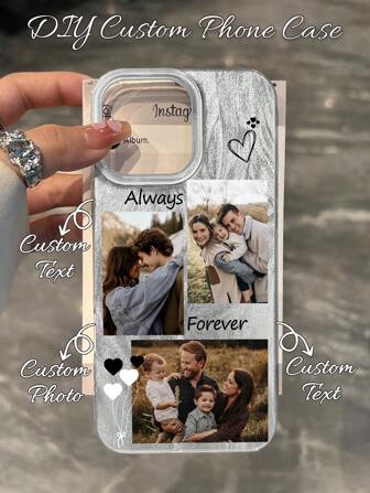 1pc Customized DIY Creative Phone Case, Personalize With 3 Photos And 2 Names, Unique High-Definition Glass Phone Case Compatible With Samsung S24 Ultra/S25 Ultra And 17 Pro Max/16 Pro Max/15 Pro/14 Plus/13 Pro/12 Pro Max/11/Xs Max/8/7/6 Plus, Fashionable, Sweet, Wedding, Family Portrait, Best Gift For Friends, Father, Mother, Boyfriend, Girlfriend