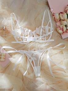 Ladies' Romantic Sexy White Lace See-Through Floral Embroidery Strappy Lingerie Set Valentine's Day - trắng - Xem 3
