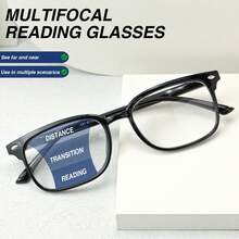 1pc Classic Multi-Focus Reading Glasses, 2-In-1 Progressive Function Lens, Ultra-Light Frame With Flexible Temples For Comfortable Wear, Fashionable Black & Purple Design - Black Purple - View 7