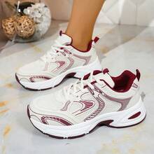 Women's Vintage - Style Dad Shoes, Mesh - Breathable With Thick Soles, Lightweight And Shock - Absorbing, White Sports Shoes For Daily Outings And Jogging - Đỏ - Xem 3
