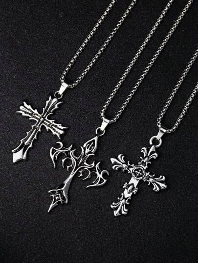 1 Peça Colar com Pingente de Cruz em Estilo Gótico Vintage, Adequado para Uso Diário de Homens e Mulheres, Acessório com Corrente Longa, Presente para Feriados, Aniversário, Páscoa, Formatura, Dia dos Pais, Colar Masculino, Joias Masculinas, Colar com Corrente