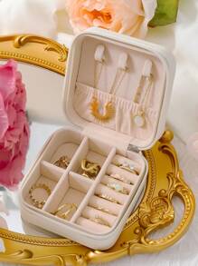 1 pièce Boîte à bijoux, boîte de rangement en PU pour accessoires de maison pour femmes, boîtes à bijoux de voyage, petite boîte à bijoux, boîte à bijoux pour boucles d'oreilles, boîte à bijoux pour colliers, organisateur de rangement de boîte à bijoux, boîte à bijoux vintage, cerise rose avec nœud sans couture