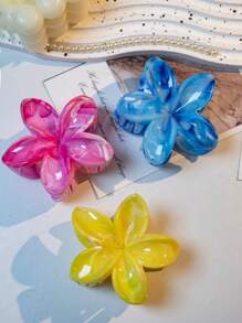 4pcs/1pc Ladies 7.8cm/3.07in Pink Blue Green Red Gradient Color Large Flower-Shaped Hair Clip Fashionable, Versatile, High-End And Elegant Temperament Simple Minimalist Hair Claw Hair Accessories Suitable For Daily Leisure Party Commuting Vacation Hair Wash Face Bath Makeup Match Clothes Use Accessories Headgear Accessories, Beach Accessories, Claw Clip
