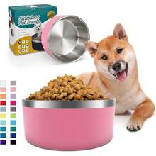 New-15  Dog Bowl For Food And Water, 64 Oz Stainls Steel Pet Feeding Bowl,  Non-Skid Double Wall Insulated Heavy Duty  Rubber Bottom For Medium Lar Dogs (64 Ounc/8 C, Pink) - 粉紅色 64 盎司 - 查看 1