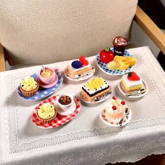 7pcs/Set Mini Kitchen Cake & Dessert Playset Realistic Simulation Food Model Diorama Prop
