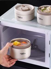 1/3/4/5件304不锈钢双层保温午餐盒，带袋子和餐具，便携式微波炉适用便当盒，防漏水果食品容器，适合成人学生携带食物去学校、办公室、野餐、露营、派对