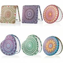 6 Piezas Espejo de Bolsillo con Diseño de Mandala Espejo Compacto con Aumento 1x/2x Pequeño Espejo de Maquillaje de Viaje de Doble Cara Espejo de Mano Portátil Plegable de Cuero Sintético para Mujer - 1 - Ver 1