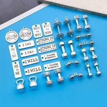 Juego de 10/32 piezas surtido de dijes de equipo de fitness de aleación con acabado plateado antiguo, adecuado para hacer collares, aretes, llaveros y accesorios de joyería DIY