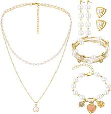 Glenmal Pearl Rhinestone Jewelry Set For Women Pearl Necklace Bracelet Earrings For Wedding Birthday Bridal Shower Tea Party - Stylish Style - View 1