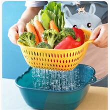 加厚双层沥水篮六件套洗菜盆厨房多功能客厅家用水果盆洗水果蔬菜篮微瑕 - 彩色 - 查看 4