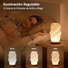 Lampara de Mesa y Buro LED Lampara de Mesita de Noche Lampara Regulable con Control de Boton Lampara de Escritorio Moderno con 3 Colores Iluminacion Conector USB Luz de Lectura - como en la foto - Ver 2