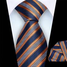 2pcs/Set 8cm Wide Striped Necktie & Pocket Square, High-Quality Classic Fashion Business Casual Tie Set, Men's Wedding Accessories, Family/Christmas/Party Gifts