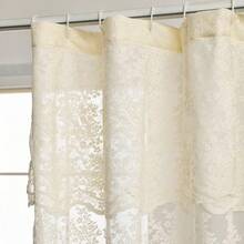 Cortina de ducha vintage con volantes de encaje rosa, cortina de encaje floral para baño, estilo campestre shabby chic con bordes ondulados, 72 x 72 pulgadas, 1 panel - Beis - Ver 2
