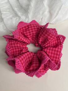 1 pieza de coletero de tela a cuadros de color rosa frambuesa hecho a mano, coletero de tela elegante, accesorios para el cabello premium, sujetador de cabello, accesorio para el cabello