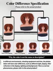 Short Afro Kinky Curly Wig With Bangs For Women High Temperature Synthetic Hair Wig Curly Afro Wigs For Women - Curly Afro Wigs Black Wig For Women Brown Gold Gradient 12 Inch Replacement Wigs Party Use Natural Black Hair Carnival Cosplay Wigs - 橘棕色-350# - 查看 6