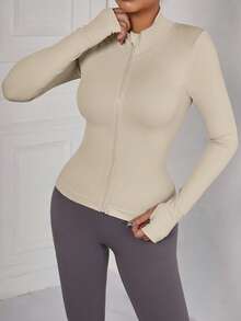 VUTRU 1 件女式修身上衣拉链长袖运动夹克带拇指孔瑜伽服