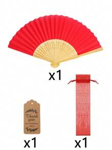 Set regalo di 30 pezzi/15 pezzi di ventagli manuali rossi eleganti, comprende 5 ventagli manuali, 5 sacchetti in organza e 5 biglietti di ringraziamento, ventagli manuali in stile tradizionale cinese in bambù, adatti per matrimoni, addii al nubilato, feste di compleanno, decorazioni per la casa, bomboniere, regali di nozze, decorazioni per spettacoli