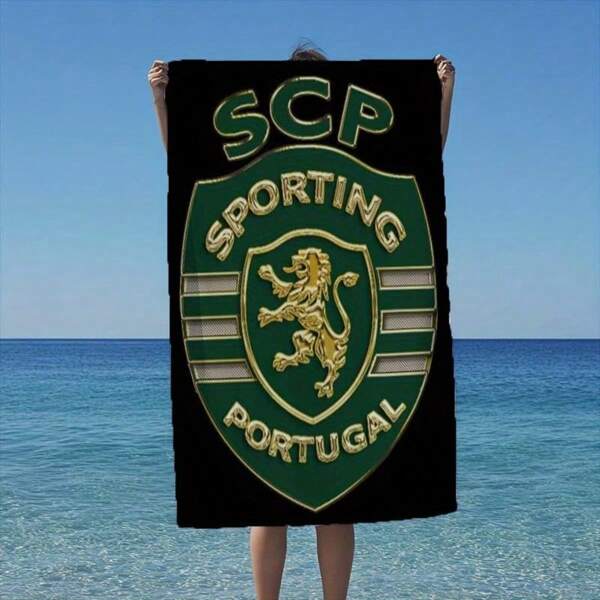 1 Peça Toalha de Praia do Sporting Clube de Portugal - Mistura de Poliéster Leve, Design Tecido Moderno com Logotipo Verde de Leão e Escudo, Perfeito para Uso na Praia e Piscina, Toalha de Piscina | Design Tecido Moderno | Tecido