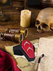 1pc Velvet Coffin Ring Box, Suitable For Gothic Wedding Ceremony, Gothic Jewelry Storage Decoration, Halloween Decoration, Holiday Gift - Black and Red - View 4