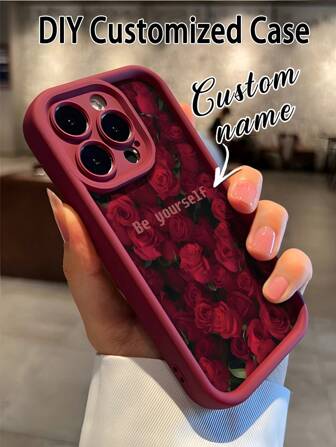1 husă de telefon personalizată cu design floral cu trandafir, roșie și cool, personalizată cu nume, text, poreclă, compatibilă cu și telefoane. Husă de protecție pentru telefon, moale, TPU, cu acoperire completă, absorbantă de șocuri, anti-amprentă, cadou ideal pentru persoane fizice, parteneri, familie, prieteni, ziua de naștere, aniversare.
