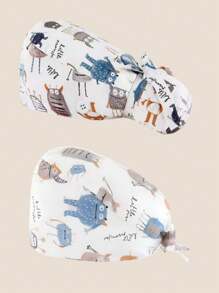 Set de 2 gorros de enfermera ajustables y bonitos con estampado, de talla única, que absorben el sudor, con correa elástica, adecuados para salón de belleza, veterinaria, médico, enfermera, trabajo de limpieza