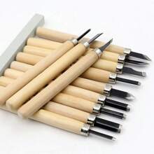 6-12pcs High Manganese Steel Engraving Knife With Wooden Handle Professional Handmade Wood Carving Chisel Tools Kit Carving Accessories