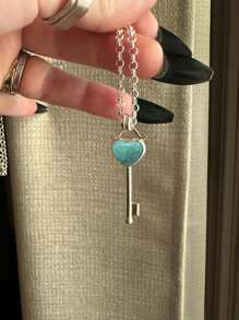 1 pieza Collar con colgante en forma de corazón de turquesa, collar de plata elegante y dulce para mujeres, adecuado para desgaste casual, fiesta y combinación diaria