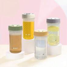 1 件 300 毫升便携式透明塑料水杯带手柄，密封防漏饮料牛奶咖啡杯，可重复使用的耐冷耐热饮水杯，玻璃杯，可用于洗碗机和微波炉的饮水器皿，适合学生和成人在学校、办公室、户外露营、野餐、旅行中使用