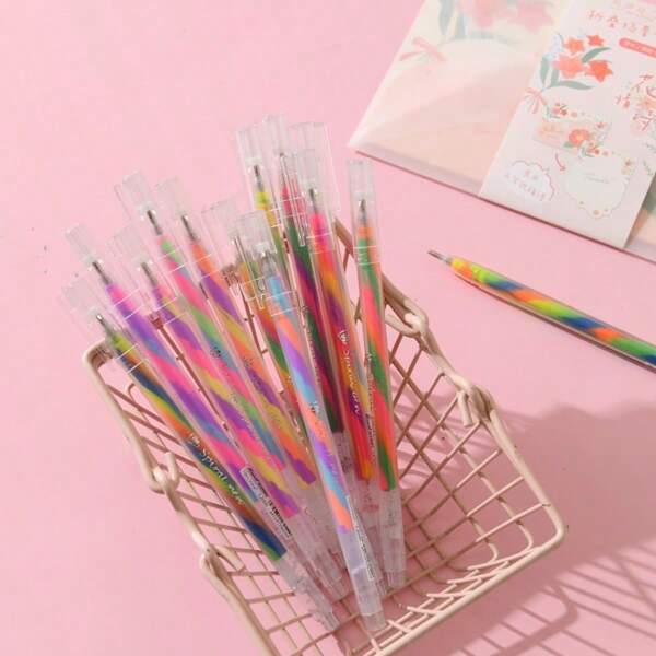 18pcs 1.2mm Colorful Ballpoint Pens - Vivid Spiral Ink, Glitter & Pastel Effects, Suitable For Journaling, Cards, Art Projects, Graduation Season Gift