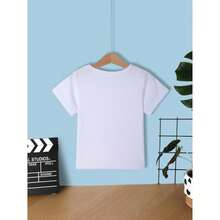 Kids Birthday Boy T-Shirt, Crew Neck, Big Truck Print, Cotton, Slight Stretch, Regular Fit, Spring/Summer Knit Fabric Top, 180g/M2, Party Wear For Children - 白色 - 查看 2