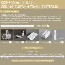 天花板窗帘轨道-39.37英寸-196.85英寸可调节长度窗杆轨道窗帘轨道系统，金属重型窗帘轨道，适用于淋浴间、房间隔断、办公室、家居装饰