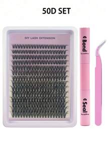 30/40/50/60/80/100D 8-16 mm D Curl Kit de extensión de pestañas con unión de pestañas y pegamento de sellado, grupos de pestañas, herramientas de maquillaje, kit de extensión de pestañas DIY para pegar pestañas,pestañas pestans extensiones de pestañas