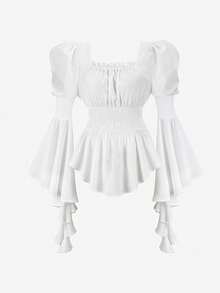 Summer Tops Women's Renaissance Shirt Long Sleeve Off The Shoulder Victorian Gothic Shirt Costumes Pirate Tops - White - View 7