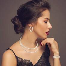 Glenmal Pearl Rhinestone Jewelry Set For Women Pearl Necklace Bracelet Earrings For Wedding Birthday Bridal Shower Tea Party - 簡約風格 - 查看 5