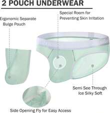 ZONBAILON Men's Briefs Dual Pouch Silk Underwear See Through Thin Breathable Panties - Blue - View 7