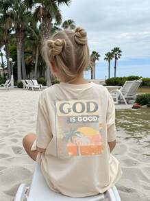 少女休闲标语图案印花短袖T恤，夏季