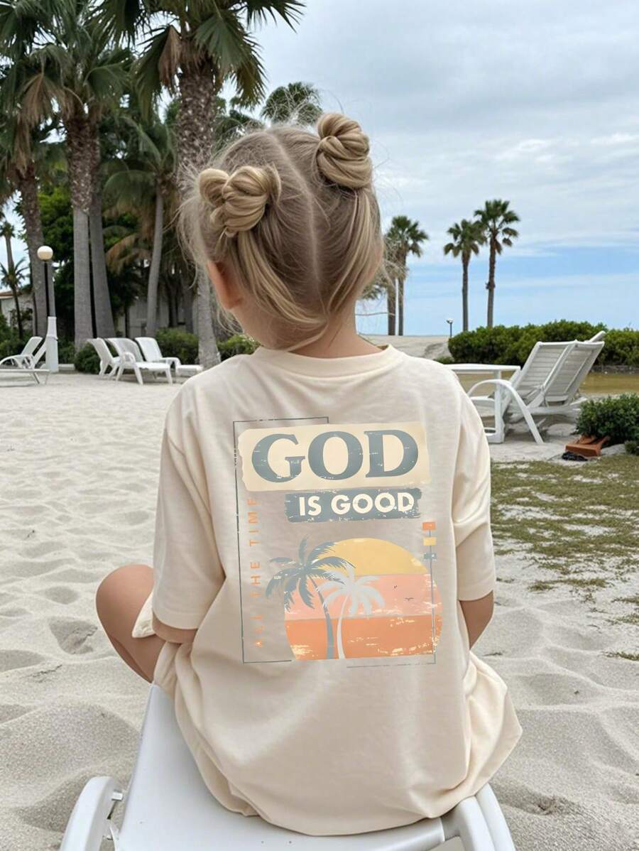 少女休闲标语图案印花短袖T恤，夏季