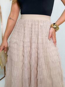 Temperament Knitted Skirt Layered Cake Skirt - Pink Khaki - View 6