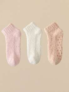 3双随机款柔软珊瑚色保暖防滑短袜，女士款，保暖内衬，适合室内、派对、INS风穿着，舒适保暖。 - 彩色 - 查看 11