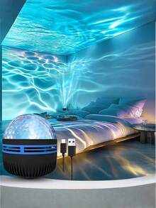 1pc LED Northern Lights Projection Lamp, Room Decoration, USB Port, Computer Accessory Peripheral, Wave Pattern Projection Lamp, Star Swirl Projection Lamp, With Remote Control, Bedroom Night Light Projector, Home Theater, Ceiling Projection, Camping, Wedding Decoration, Romantic Night Light, Birthday Gift - 黑色 - 查看 13